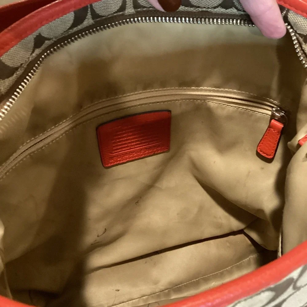 Coach Park Signature Hobo Shoulder Bag with Orange-Red Leather Trim - Picture 7 of 12